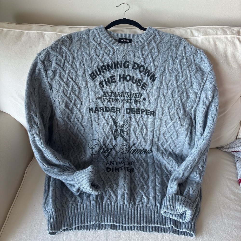 Raf Simons Blue Cable Knit Crewneck Sweater